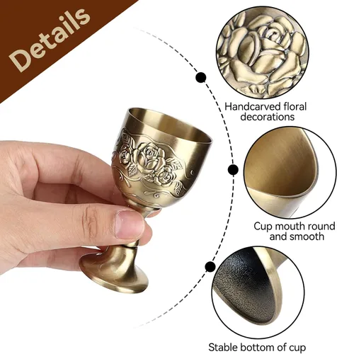 Vista 3 de Agatige Copas de cáliz vintage, de metal de cobre, para tostar, cáliz de vino, cáliz de flores, en relieve, mini tazas de comunión para bar en casa