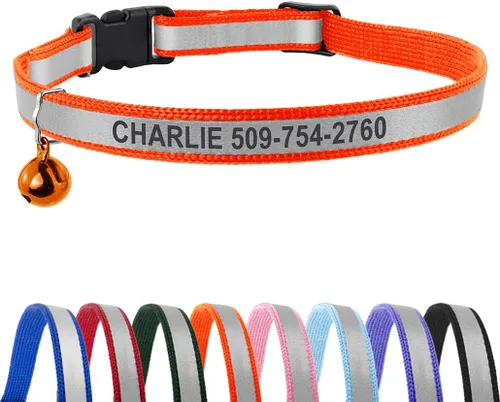 Vista 8 de GoTags Collares reflectantes personalizados para gatos, collar de gato personalizado grabado Name and Phone Identification, Breakaway Collar with