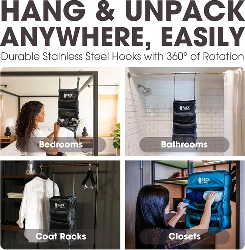 Vista 6 de Pack Gear Organizador colgante de maleta, cubos de embalaje plegables esenciales de viaje, paquete grande o equipaje de mano, organizador de estante