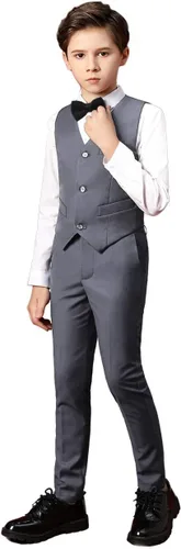 Vista 5 de Boihedy Conjunto formal de 4 piezas para niños con chaleco, pantalones, camisa de vestir y corbatín