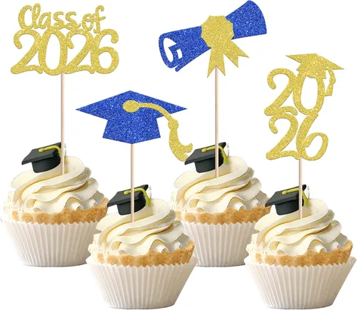 Vista 32 de 30 piezas de decoración para cupcakes de graduación para la clase de 2026 con purpurina brillante para el futuro diploma hecho 2026 Felicidades