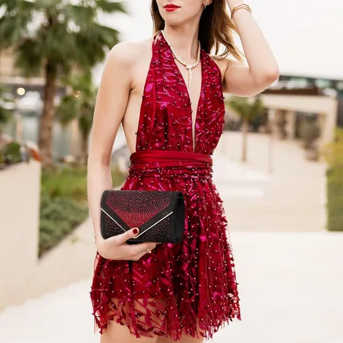 Vista 2 de Dasein Bolso de noche con diamantes de imitación para mujer, clutch de ante sintético, bolsos brillantes para fiestas formales, cóctel, boda, cartera