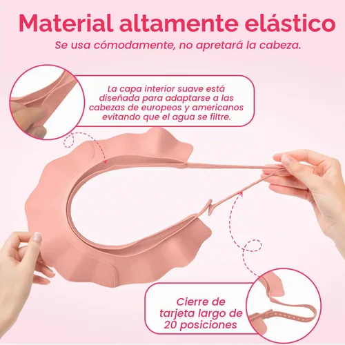 Vista 4 de Gorro de champú ajustable, impermeable, suave, sin BPA, para cabeza, oídos, elástico, para lavado de cabello, protección suave para ojos y oídos