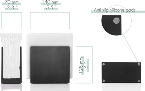 Vista 3 de Servilletero para mesa – Servilleteros de madera de granja, negro simple vertical vertical mesa de comedor dispensador de servilletas de cóctel