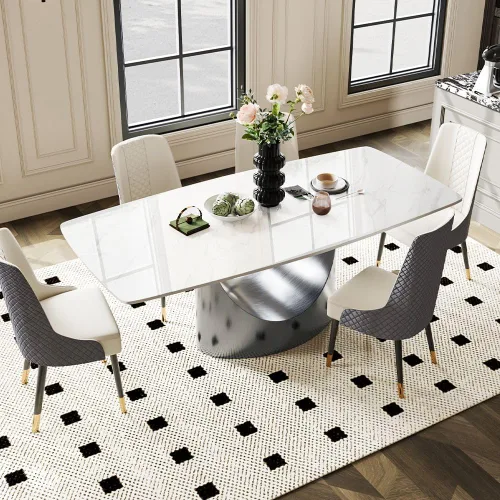 Vista 26 de POVISON Mesa de Comedor Moderna Hobart de 63" para 4, Mesa de Comedor Rectangular de Servicio Pesado Negro Mate, Superficie de Mesa de Comedor