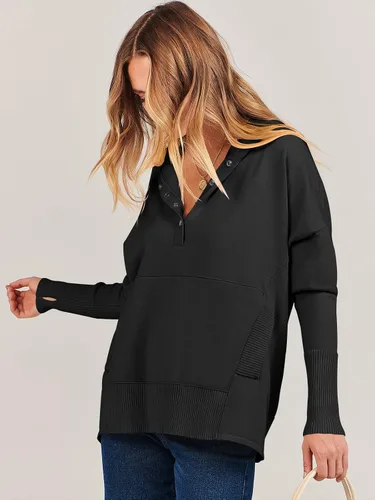 Vista 8 de ANRABESS Sudadera con capucha de gran tamaño para mujer, manga larga, botones, cuello en V, casual, holgada, ropa de otoño