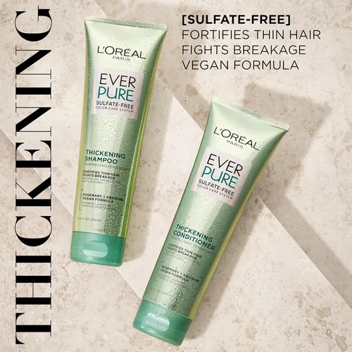 Vista 3 de L'Oreal Paris Champú y acondicionador espesante sin sulfato, espesa y fortalece el cabello fino y frágil, EverPure, 1 kit de cuidado del cabello
