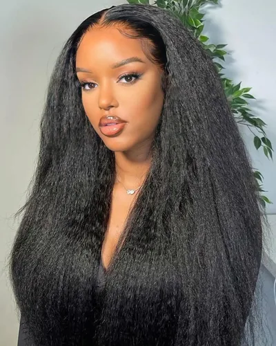 Vista 7 de Pelucas de cabello humano lacio tipo afro de 13 x 4, peluca de cabello humano prearrancado con abuelitos, densidad del 180 %, peluca de cabello