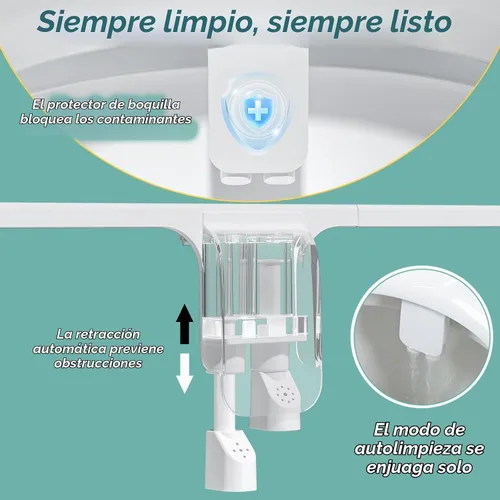 Vista 4 de BIGCOW - Accesorio de bidé ultra delgado, boquilla dual autolimpiante (lavado frontal/trasero), comando de un dedo, controles táctiles ergonómicos