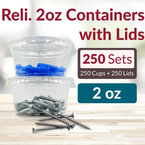 Vista 2 de Reli. Recipientes pequeños de 2 onzas con tapas, 250 juegos Vasos de plástico para porciones Plastic containers with lids 2 oz Portion cups