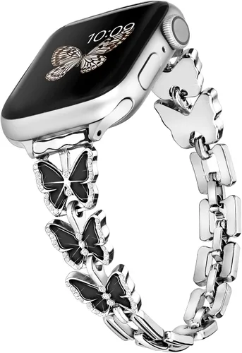 Vista 8 de Wipalor, compatible con la malla para reloj de Apple de 38mm y 40mm, liviana para mujer, pulsera fácil de ajustar, diamante brillante en la oro rosa