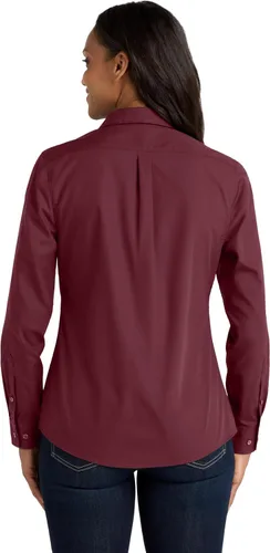 Vista 3 de Port Authority Camisa de popelín con manga larga y botones sin preocupaciones para mujer