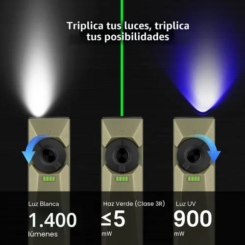 Vista 3 de OLIGHT Arkfeld Ultra - Linterna plana EDC de 1400 lúmenes, linterna de bolsillo compacta recargable que combina LED blanco, UV y haz verde, triple