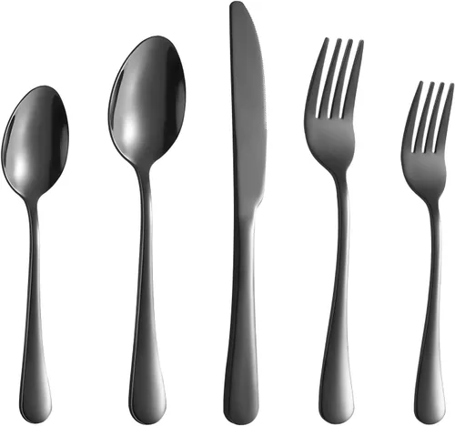 Vista 10 de Juego de 12 cucharas y tenedores, cubiertos de acero inoxidable de grado alimenticio, 6 tenedores (6.8 pulgadas) y 6 cucharas (6.6 pulgadas), juego