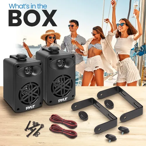 Vista 2 de PYLE Altavoces al Aire Libre - Altavoces Impermeables de Grado Marino, Montaje Universal, Construcción de ABS Resistente - Uso en Barco, Patio, Negro