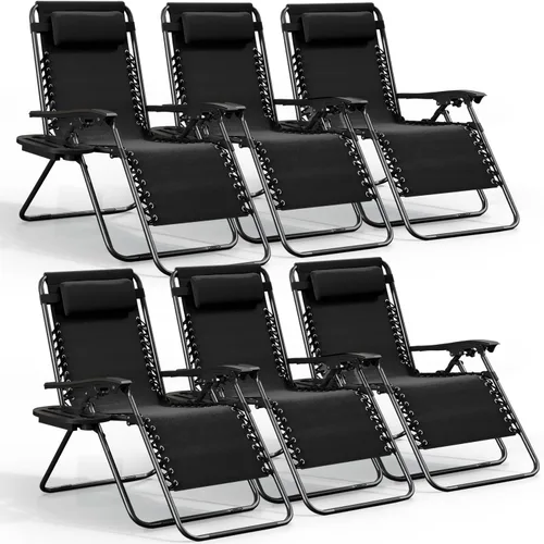 Vista 11 de Nestl Sillas de gravedad cero, juego de 2, silla de patio al aire libre con almohadas y bandejas portavasos, silla reclinable plegable de malla