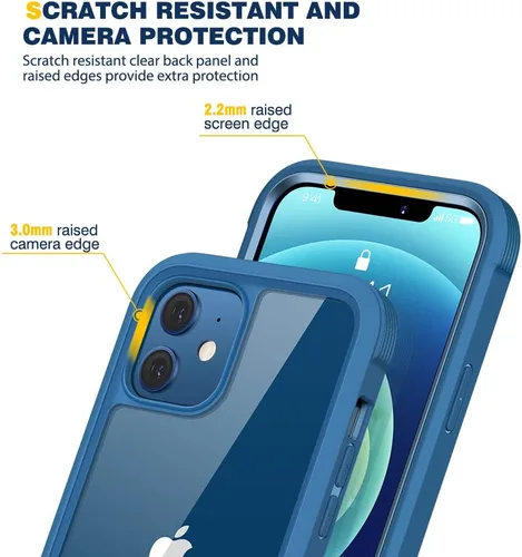 Vista 3 de Diaclara Diseñada para funda de iPhone 12 Mini, cuerpo completo resistente con protector de pantalla integrado sensible al tacto antiarañazos, funda