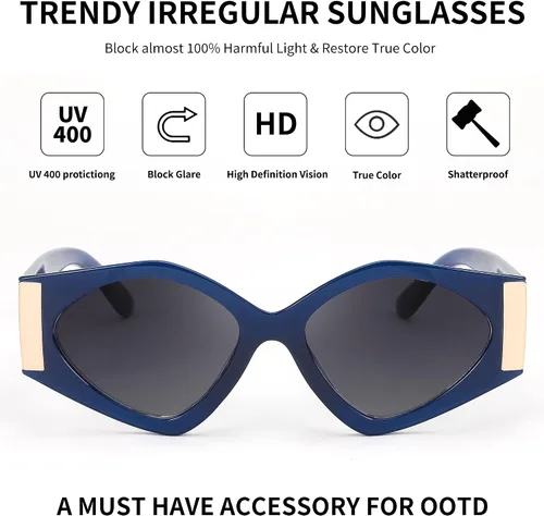Vista 4 de FEISEDY Gafas de sol irregulares de ojo de gato para mujer, gafas de sol retro de moda, elegantes sombras con protección UV400 B2938