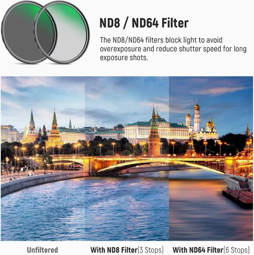 Vista 5 de NEEWER Kit de filtro de lente de 1.929 in ND8 ND64 CPL, densidad neutra+kit de filtro polarizador circular con 30 capas de revestimiento nano/vidrio