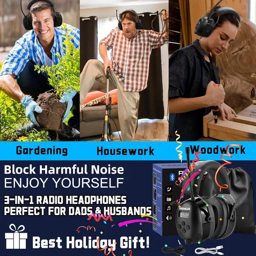 Vista 7 de PROHEAR 033 2.0 Auriculares Bluetooth de Protección Auditiva con Radio AM/FM - Orejeras de Reducción de Ruido 31 SNR, Batería Recargable de 50