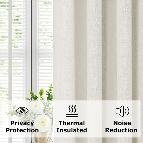 Vista 8 de Frelement Cortinas opacas completas de lino sintético con forro opaco para dormitorio, cortinas plisadas para barra transversal para puerta de sala