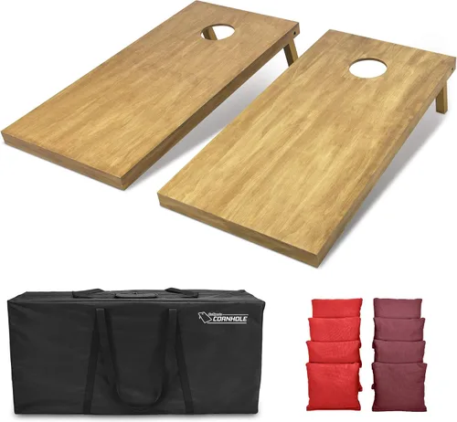 Vista 50 de GoSports 4 ft x 2 ft Regulation Size Wooden Cornhole Boards Set with Light Brown Finish - Includes Carrying Case and Bean Bags Negro- gris