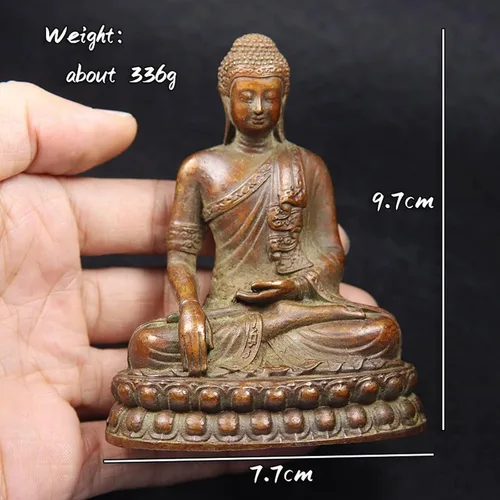 Vista 6 de NA - Estatua de Buda Shakyamuni de cobre antiguo, escultura de budismo hindú hecha a mano, figuras hindúes de Feng Shui, decoración para el hogar