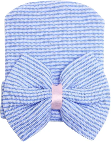 Vista 3 de Zando Gorro de hospital para recién nacidos con lazo grande gorro de invierno para bebés sombreros de recién nacidos para niñas y niños