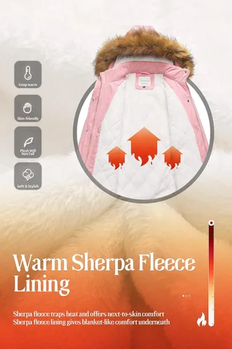 Vista 4 de Chrisuno Parka de invierno para mujer, forro polar suave, con cordón y capucha de piel sintética