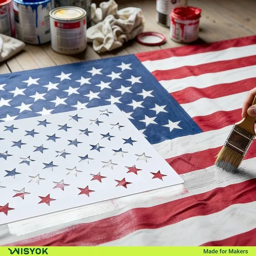 Vista 6 de WISYOK 4 plantillas para plantillas de bandera estadounidense de 50 estrellas, 4 tamaños, ideales para diseño de manualidades, proyecto del Día
