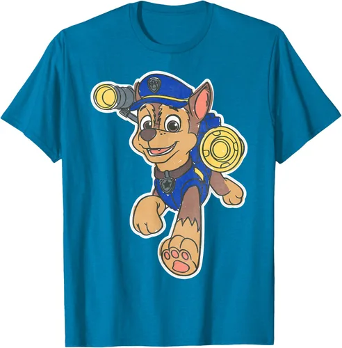 Vista 63 de Paw Patrol Chase Character Patch - Camiseta negra de manga corta con cuello redondo y ajuste clásico, talla S Negro