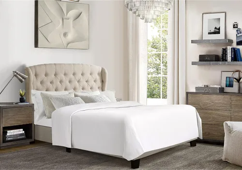 Vista 13 de Rosevera Marcelle - Marco de cama con respaldo de alas con cabecera ajustable de diseño distintivo, tapizado con botones para dormitorio, soporte