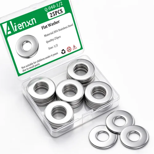 Vista 10 de Kit de surtido de 550 piezas de arandelas planas, 12 tamaños SAE - 1/2, 7/16, 3/8, 5/16, 1/4, 3/16, 12#, 10#, 8#, 6#, 4#, 2#, (18-8) arandelas de SS