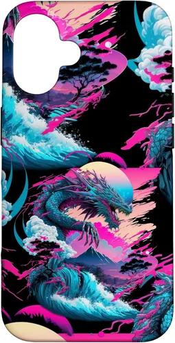 Vista 32 de Dragon Vaporwave Abstract Landscape Moon Tree Waterfall Case for iPhone 17