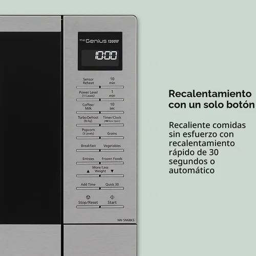 Vista 11 de Panasonic NN-SN68KS - Horno microondas compacto con potencia de 1200 W, sensor de cocción, botón de palomitas de maíz, descongelación rápida de 30