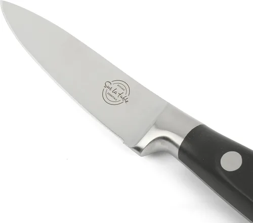 Vista 7 de Sur La Table Kitchen Essentials - Juego de 5 piezas de cuchillos de acero alemán con mango triple remachado en bloque magnético de madera de haya