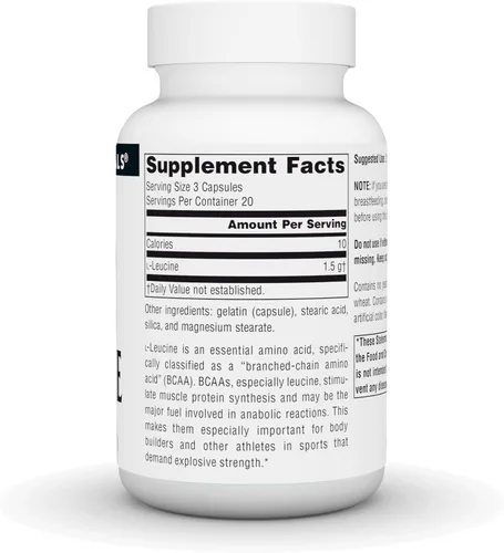 Vista 3 de Source Naturals L-leucina, un suplemento de aminoácidos esenciales de forma libre para apoyo energético*, 500 mg - 60 cápsulas