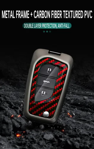 Vista 7 de ontto Funda para llave de automóvil compatible con llavero plegable Toyota, soporte de metal con patrón de carbono para Fortuner Tundra Camry RAV4