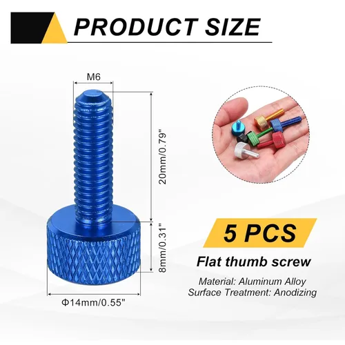 Vista 61 de MECCANIXITY 5 piezas M6x14mm Tornillos de pulgar estriado de cabeza plana, pernos de rosca completa de aleación de aluminio sólido para carcasas