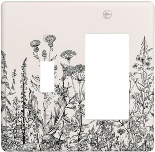 Vista 88 de Mid Century Morden Boho - Placa de pared para interruptor de luz dúplex de 1 banda, placa frontal decorativa eléctrica para receptáculo para baño