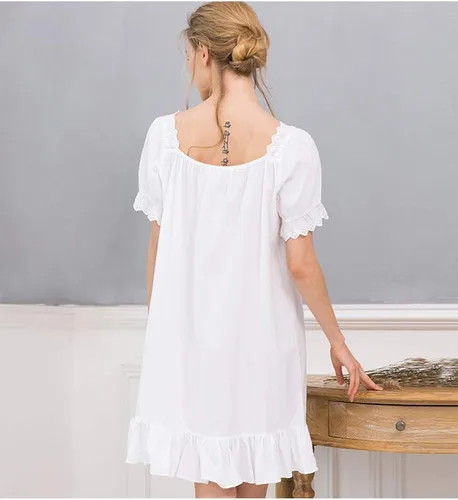 Vista 3 de Camisón vintage 100% algodón para mujer, estilo victoriano retro