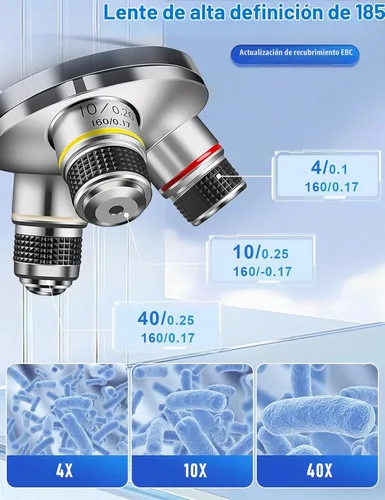 Vista 4 de Microscopio compuesto binocular 40X-2000X, microscopio profesional de grado de investigación con platinas mecánicas duales y perillas coaxiales
