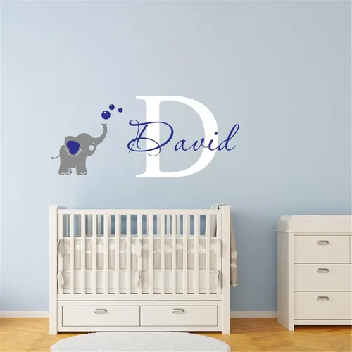 Vista 3 de Adhesivo de pared con nombre personalizado con elefante, calcomanía para el hogar, decoración de vinilo con nombre personalizado para niños, niñas