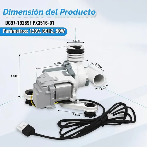 Vista 4 de DC97-19289F DC97-19289B PX3516-01 DC97-19289A Conjunto de bomba de drenaje