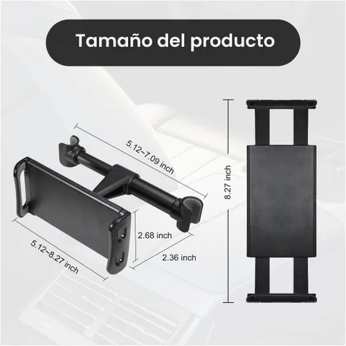 Vista 2 de Soporte para reposacabezas de automóvil, soporte giratorio ajustable de 360 grados, color negro