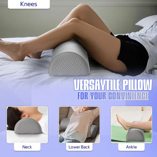 Vista 7 de Almohada de rodilla para dormir de espalda, almohada de apoyo debajo de las piernas para dormir de espalda, almohada de media luna para la parte Gris