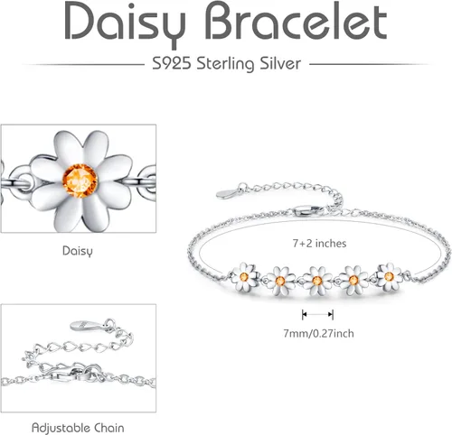 Vista 3 de Palpitate Pulsera de plata de ley, delicada joyería que no se deslustra para mujeres, mamá, madre, ella, regalo de margarita en cumpleaños