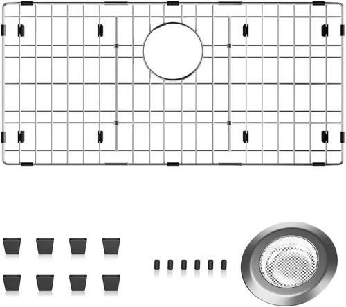 Vista 10 de Paquete de 2 rejillas de metal dorado para fregadero de cocina, 13"L X 11.6"W, protectores de fregadero de acero inoxidable con orificio de drenaje