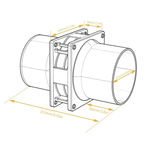 Vista 6 de Ventilador de escape axial pequeño de 4.724 in x 1.496 in, ventilador