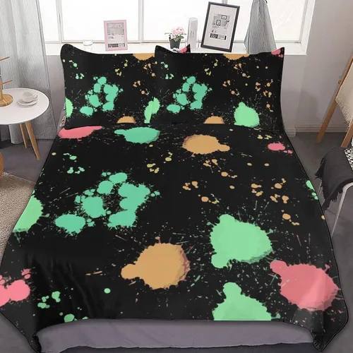 Vista 18 de Juego de 3 piezas de edredón neón que brilla en la oscuridad, funda de almohada de microfibra con cremallera para cama matrimonial, Queen